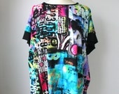 Multicolor jersey top, oversized summer tshirt, one size, black pink yellow aqua white pink