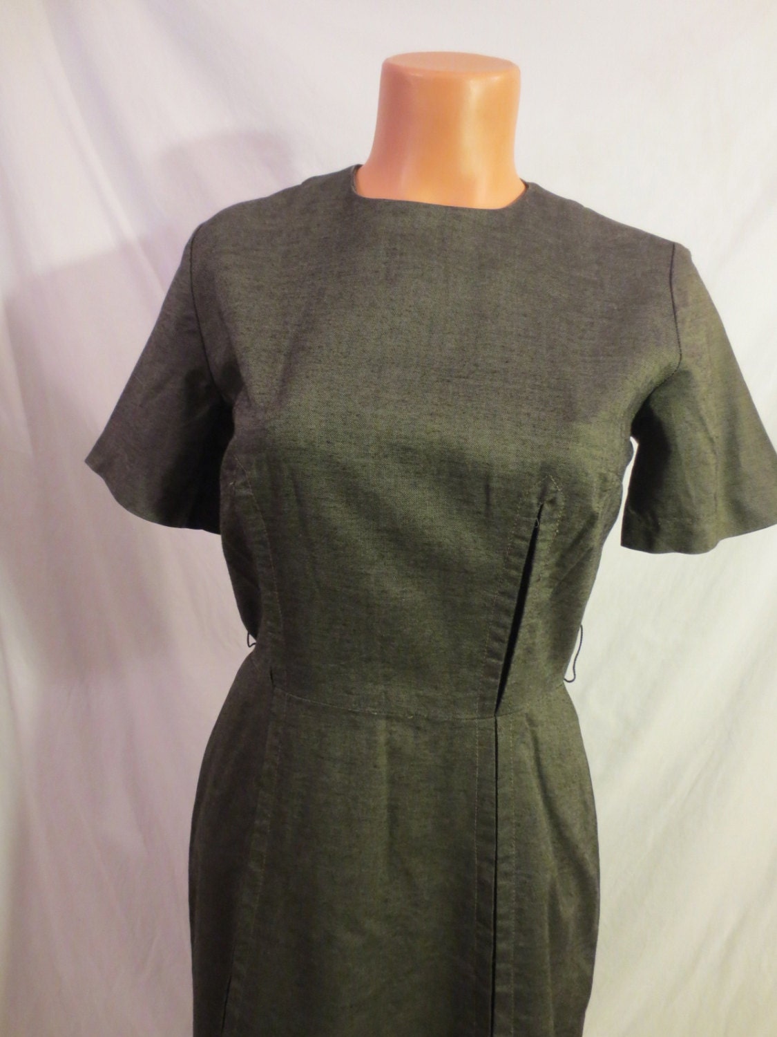 DARK OLIVE classic fifties day dress Jerry Gilden 6 S