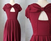 HOLLY GOLIGHTLY in PORT- Burgundy wine dress with pockets // pleated skirt // back cut out // bridesmaid dress // vintage inspired // party