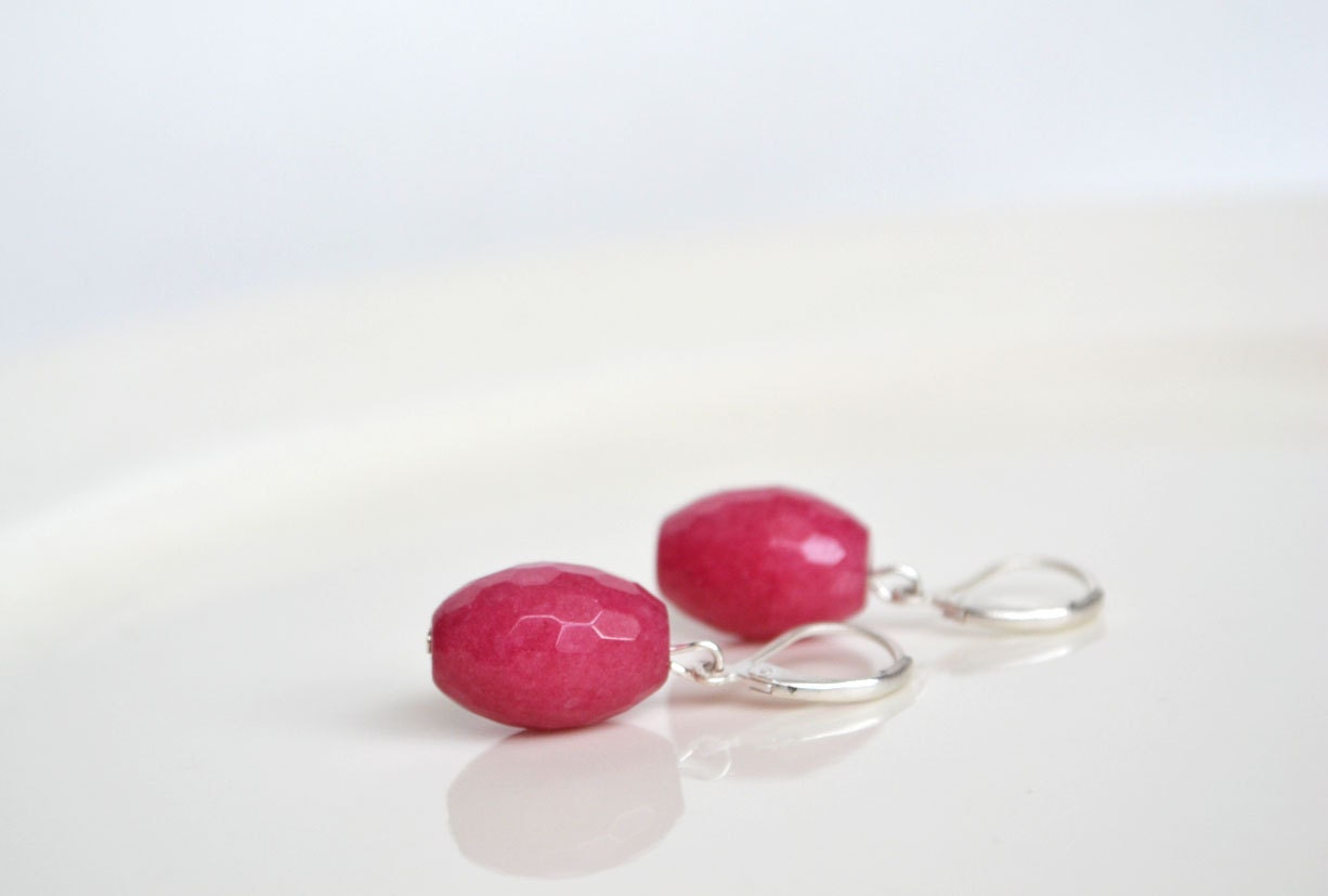 Pink Jade Earrings, Juicy Sparkling Fuschia  Earrings, Hot Pink Dangling Earrings Leaver Backings, Pretty in Pink,