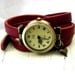 BOTTOM of MY HEART - dark red genuine leather wrap watch, antique style, with little heart charm