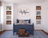 Name and Initial Vinyl Wall Decal Polka Dot Border Personalized Monogram Wall Decal Boy Girl Baby Nursery Room Wall Art 22Hx32W FS266