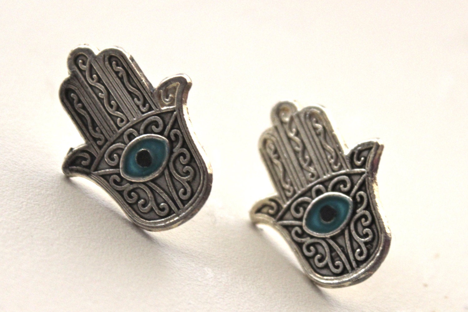 Post Silver Earrings Evil Eye Hand of Fatima Middle Eastern Turkish