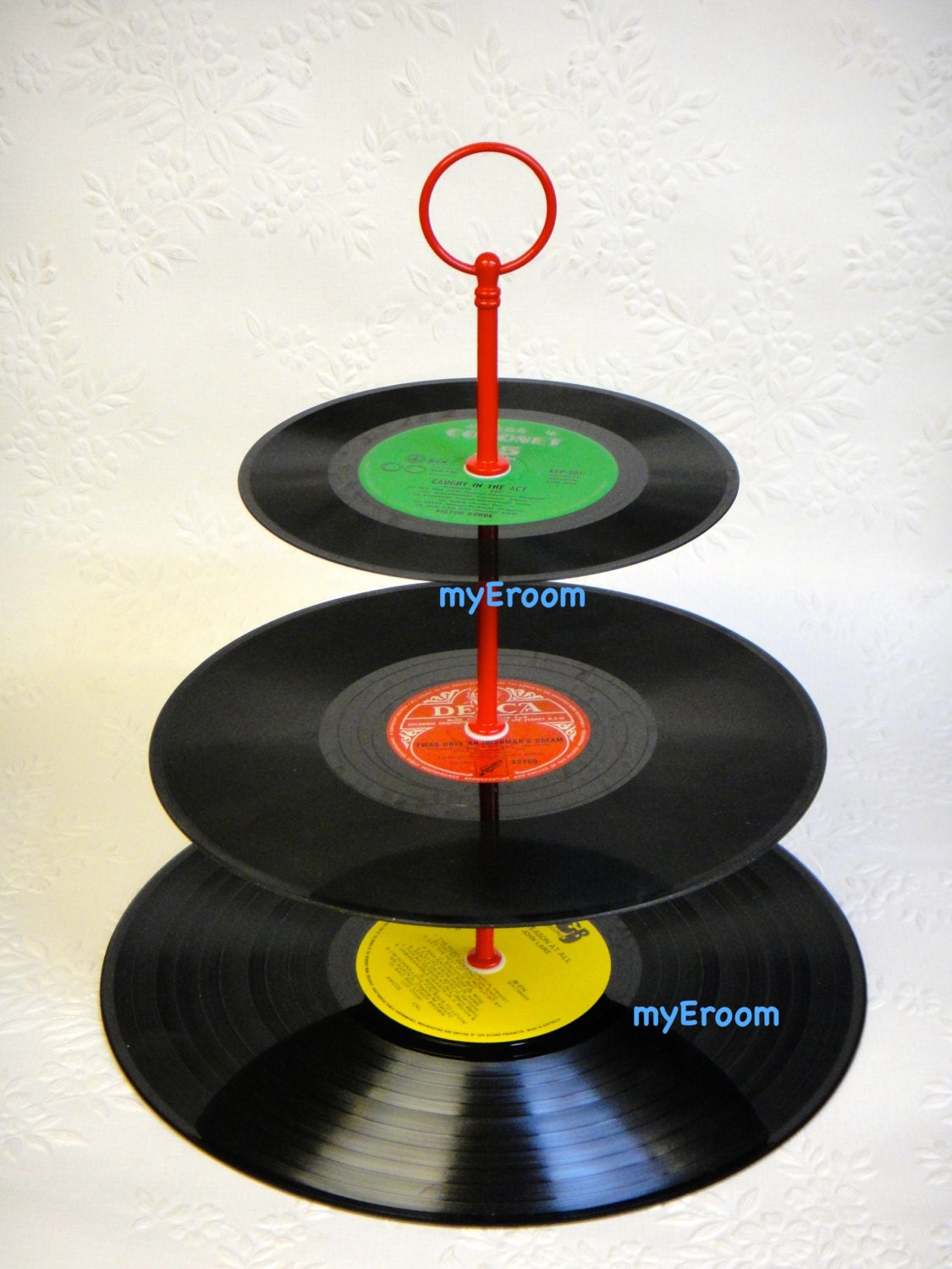 3 tier Vinyl Record Cupcake Stand Retro Cake Stand