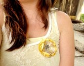 Yellow Flower Brooch, Summer Yellow and Grey Fabric Flower Broach Pin, Lace Bridal Fascinator, Yellow Gray