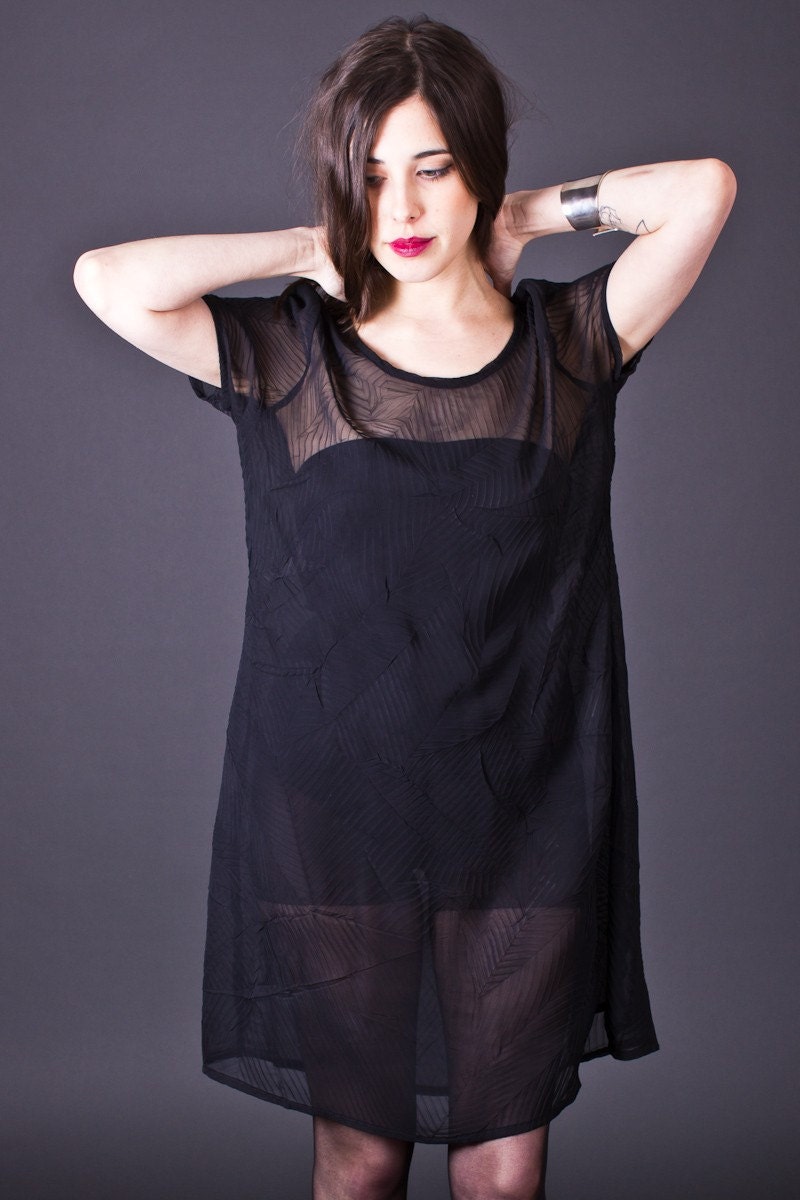 90s Vintage Sheer Shift Dress in Black