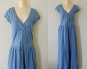 90s Dress Denim Maxi Dress 90s Denim Dress Blue Jean Dress Long Denim Dress Chambray Dress 90s Maxi Dress Corset Dress Womens Spring Dress