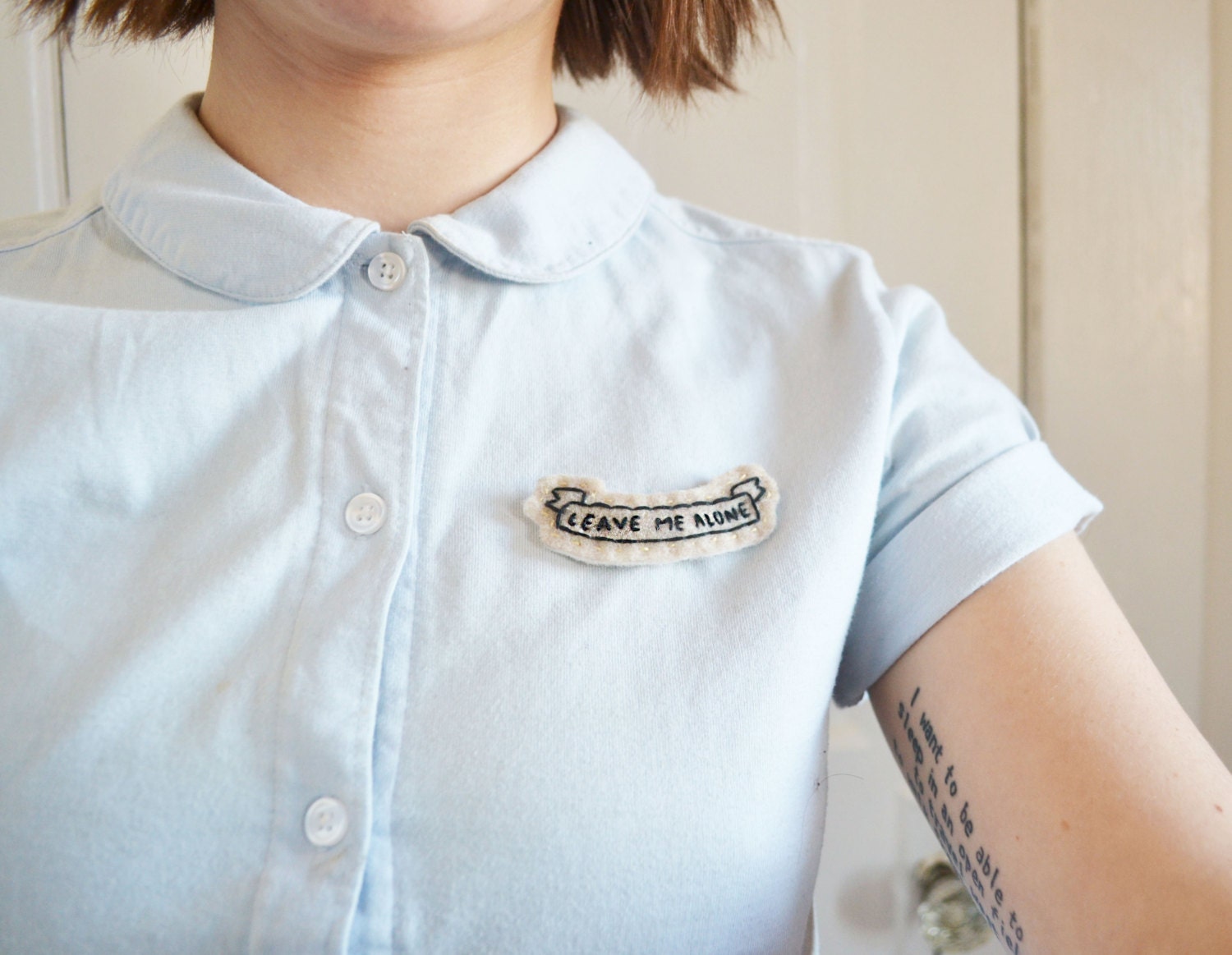 Leave Me Alone Pin Hand Embroidered