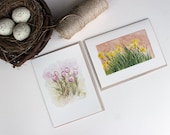 Tulips and Daffodils - Spring Note Cards - Flowers, Springtime, Easter, Floral, Watercolor, Botanical, Pink, Orange, Yellow, Green, Cream