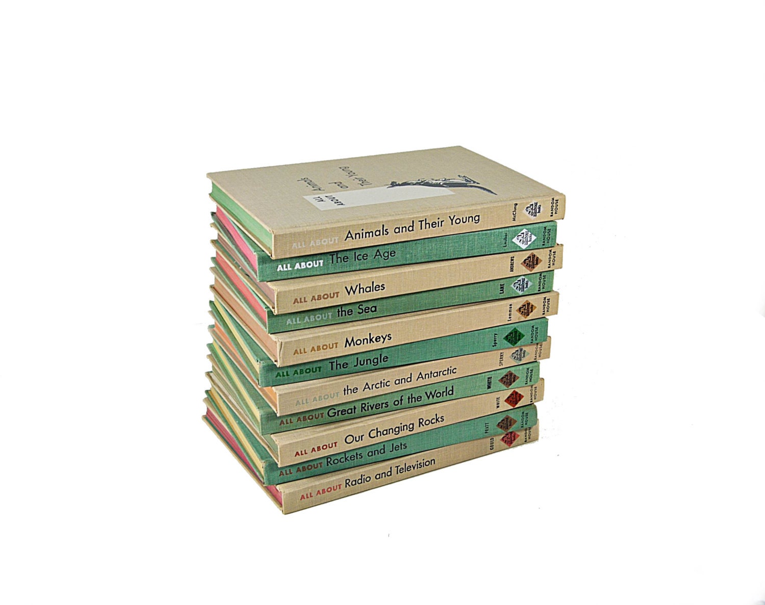 Mint Beige- 1950s Decorative Books, Book Collection, Book Decor, Wedding Centerpiece Decor,childrens room decor, Interior Design, green tan