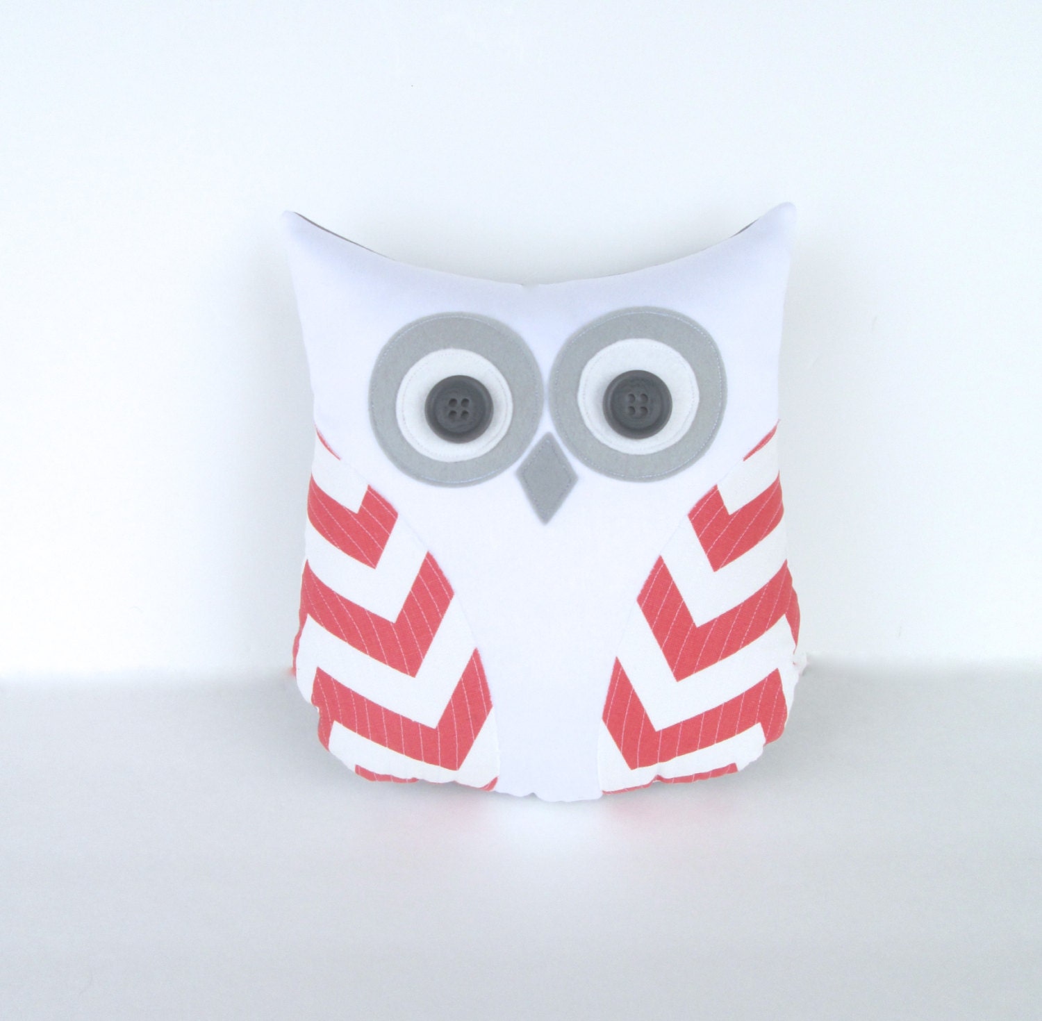 owl pillow, animal pillow, decorative pillow, coral and white chevron, nursery decor, gift under 40 by whimsysweetwhimsy