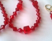 Sparkly Red Beaded Necklace and Earring Set-Great for Teen Girls Too-NEW