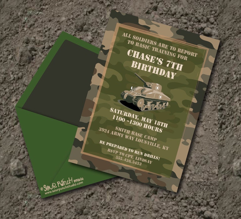 INSTANT DOWNLOAD, Classic Camo, Army Military Birthday Boy Printable 5 x 7 Invitation, You Edit Yourself in Adobe Reader