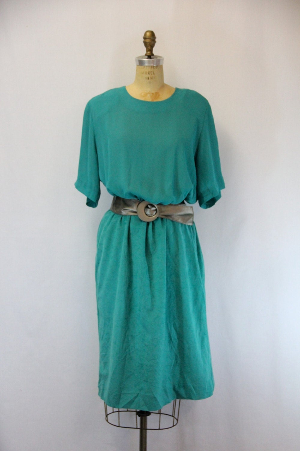 XL Vintage Dress Teal Green 46 Bust