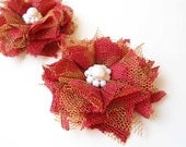 Lace Flower Hair Accessories, Girl Hair Clips, Red Fabric with Pearls, Bridesmaids Hair Pieces, Bridal, Wedding, Brides, Women, Gifts