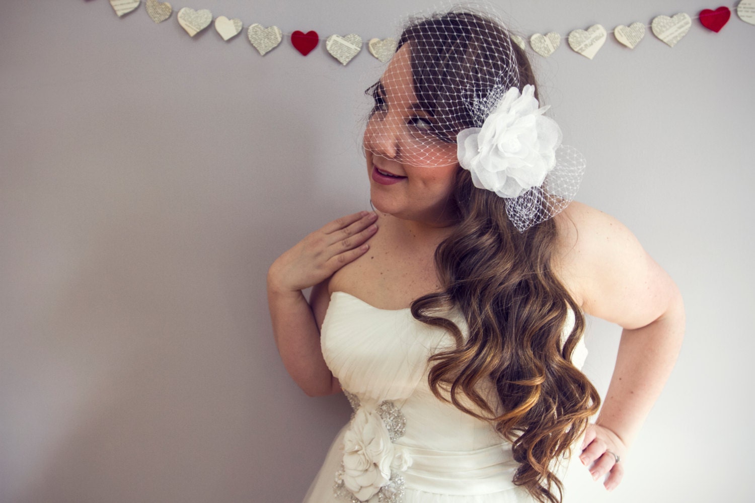 20s inspired floral bandeau birdcage veil- bridal headpiece- bridal veil