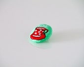 Handmade Eco friendly Brooch funny pastel green red coffee cup with white polka dots / Summer jewelry / Gift fidea or her