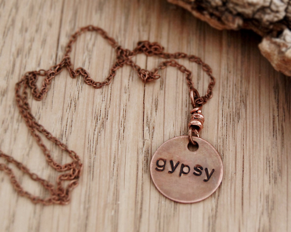 Hand stamped charm gypsy necklace - choose your charm - om - lotus - nomad - gypsy - sat nam - wahe guru - namaste
