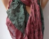 Scarf - Cotton -Elegant Scarf Cotton Scarf  Burgundy/green