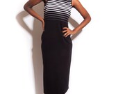 90s black & white striped maxi dress / Adidas inspired SM