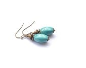 Turquoise Earrings. Simple Turquoise Earrings. Dangle Earrings. Turquoise & Antique Brass. Handmade Gemstone Earrings