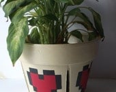 8bit Zelda Hearts Large Painted Flower Pot Nintendo NES
