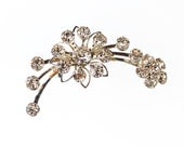 Vintage Rhinestone Brooch / Pin, Flower Cluster Bouquet, Starburst, Clear Glass Crystals, Silver Tone, 1950s Wedding Bridal Jewelry