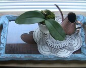 Beautiful Vintage Hand Carved Wood and Glass Decorative Tray with Handles-Home Decor-Rustic Cottage-Beach House