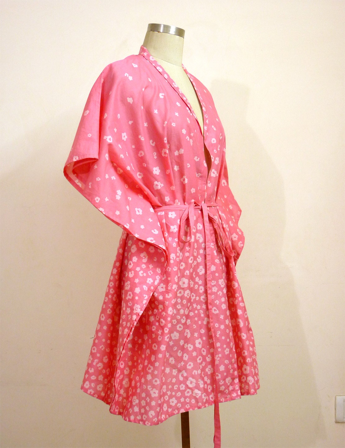 Wrap around Caftan / babydoll in Peachy Pink . Changing robe, short surplice dress, nursing n maternity, beach cover-up, gifts for her