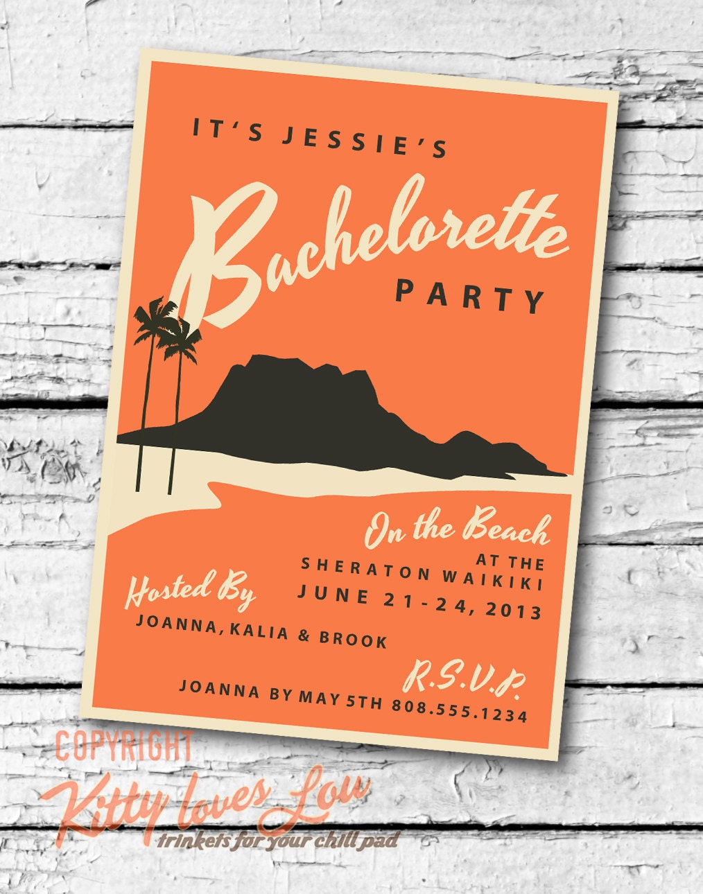 PRINTABLE Bachelorette Party INVITATION Wedding Coastal Hawaiian Miami Retro invite 5 x 7 Hawaiian bridal shower Beachy Cottage birthday 