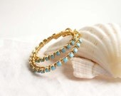 Wire Wrapped Gold Hoop Earrings. Swarovski Turquoise Cup Chain Hoop Earrings. Minimalist Jewelry. Simple Modern Jewelry
