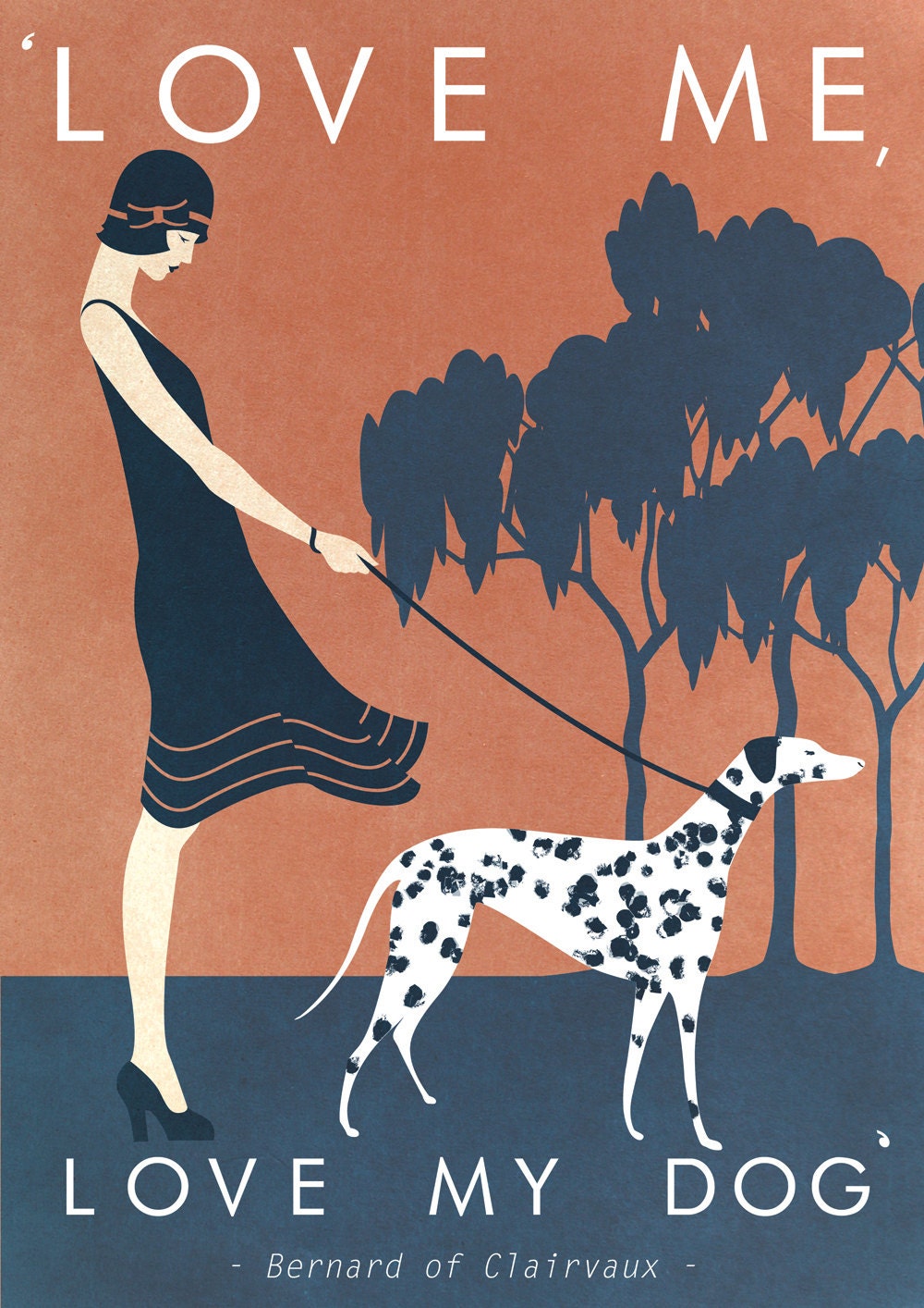 Original Design Art Deco A3 Love Me Love My Dog Poster Print Bauhaus Vouge Vanity Fair Lady Girl Dalmation