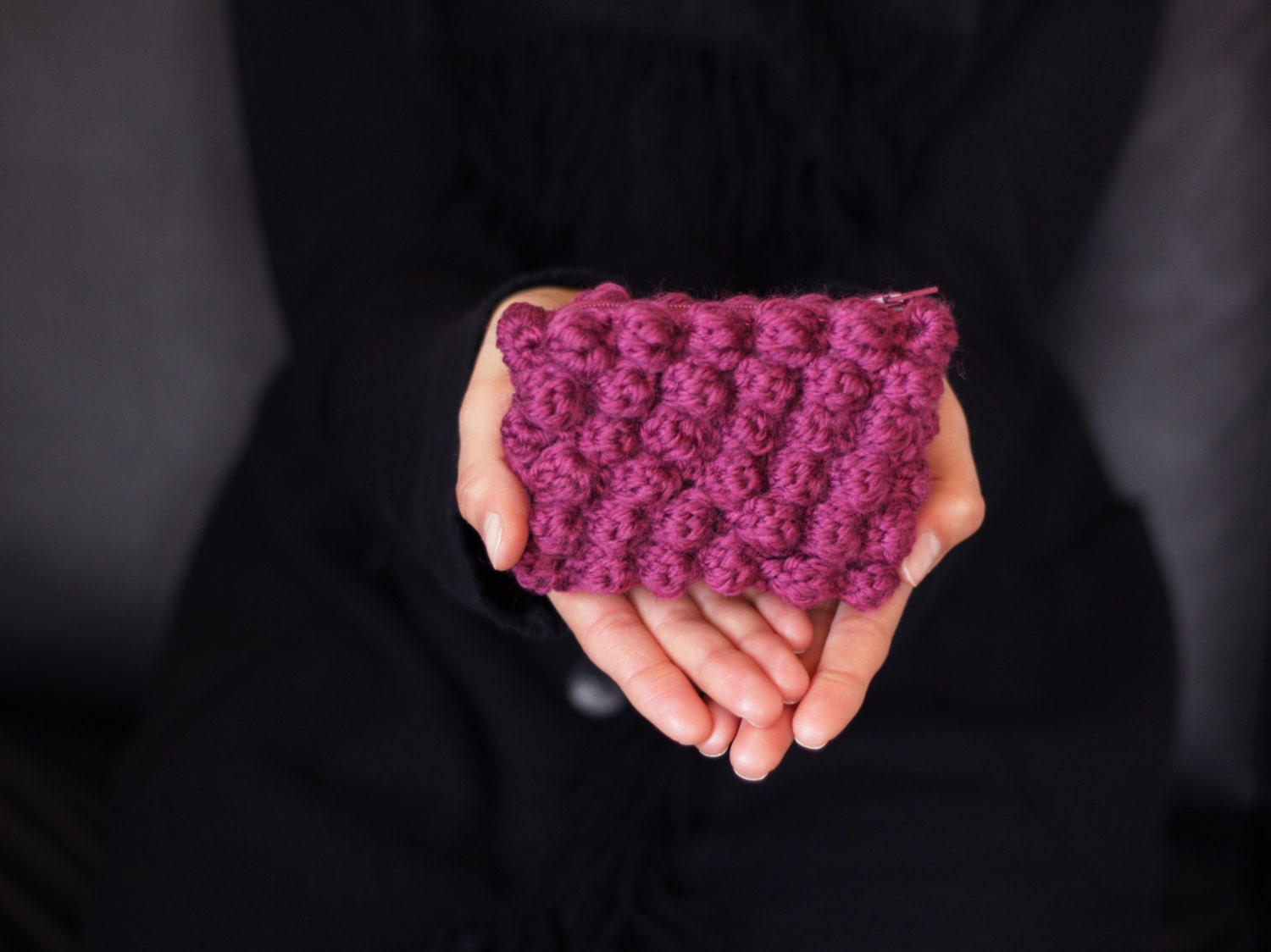 Medium crochet clutch/ Coin purse/ Popcorn/ Raspberry wine