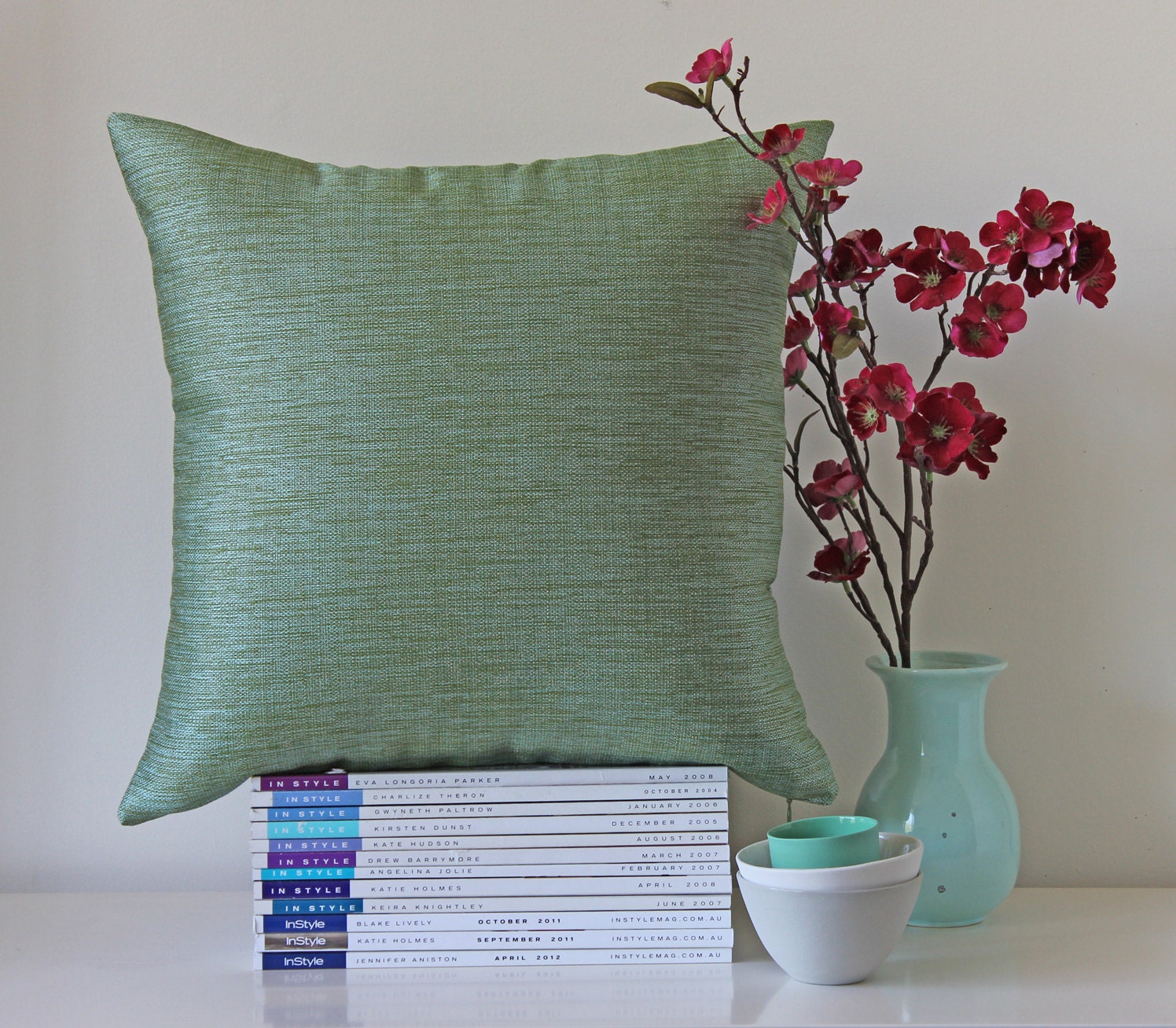 Cushion Cover, 50 x 50cm, Green/Blue Woven Silk/Rayon