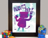 Robot Art Print, Kids Room Wall Art, 8x10, Robot Art, Giclee Print