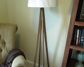 Floor Lamp - Tapered Leg Design In Mahogany Wood / Dark Walnut Stain