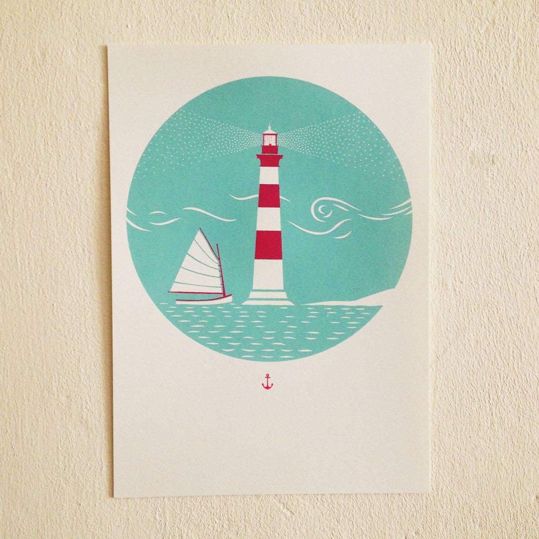 Lighthouse Handmade Limited Edition Screen Print A4 Yellow / White paper original illustration graphic design