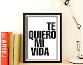 Typography Poster Inspirational Quote Wall Art Typographic Print Love Print Typographic Home Decor Typography Print Te Quiero Mi Vida A3