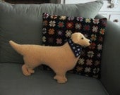 Golden Retriever Large Pillow, 22 inch Vintage Wool, Golden Yellow  READY TO SHIP