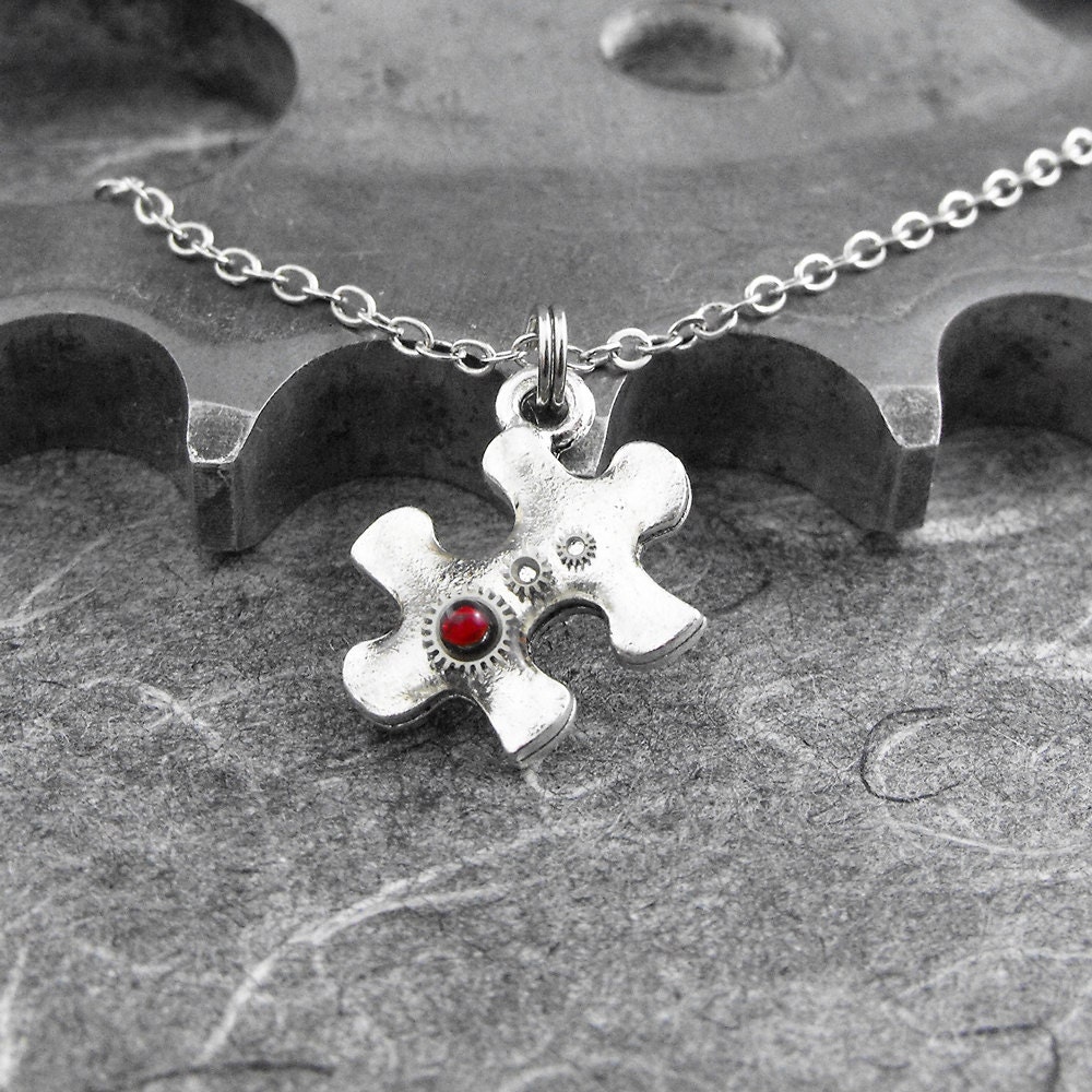 Tiny Steampunk Puzzle Piece Necklace - Solving the Puzzle of Time by COGnitive Creations