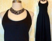 Vintage 70s Cocktail Dress S - Plunging Neckline - Geoffrey Beene - Black Evening Gown