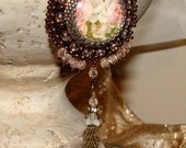 Victorian bead embroidery vintage rose necklace by Pamelia Designs