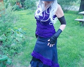 Skirt - Steampunk Gypsy Circus Overskirt - Purple Strip Tribal Belly Dance Clothing - Bohemian - Victorian - Ruffles - Size Small