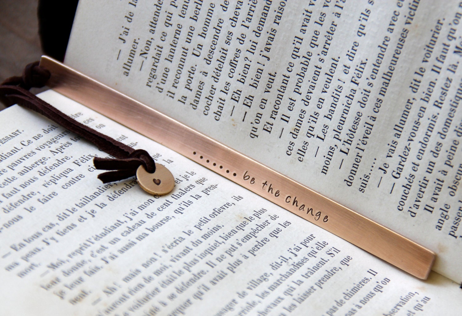 Custom Stamped Bookmark - Be The Change - in Bronze. Perfect Keepsake for Teacher Gift, Graduation or Birthday