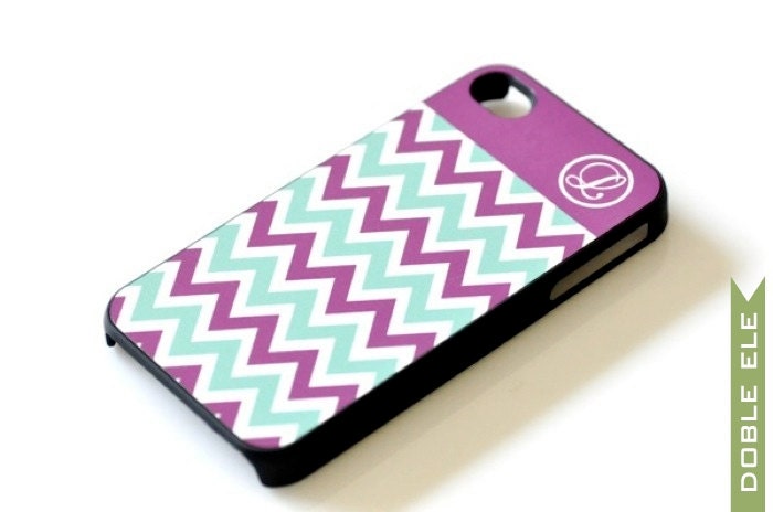 Chevron Initial iPhone Case - Purple Light Green
