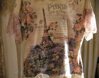 Paris Cottage Top, shabby layered laces, romantic French garden chic, cremes lavenders LARGE