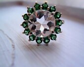 Emerald City - Genuine White Topaz & Tsavorite Garnets - Statement - Cocktail - OOAK Ring