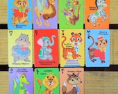 Playing Card Set of 11 Cartoon Animals Vintage Nursery Fox Alphabet Numbers
