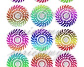 Mandalas V7 / Rainbow Leaves / Bottlecap Images / Printable Digital Collage 1-Inch Circles for Bottle Cap Necklaces