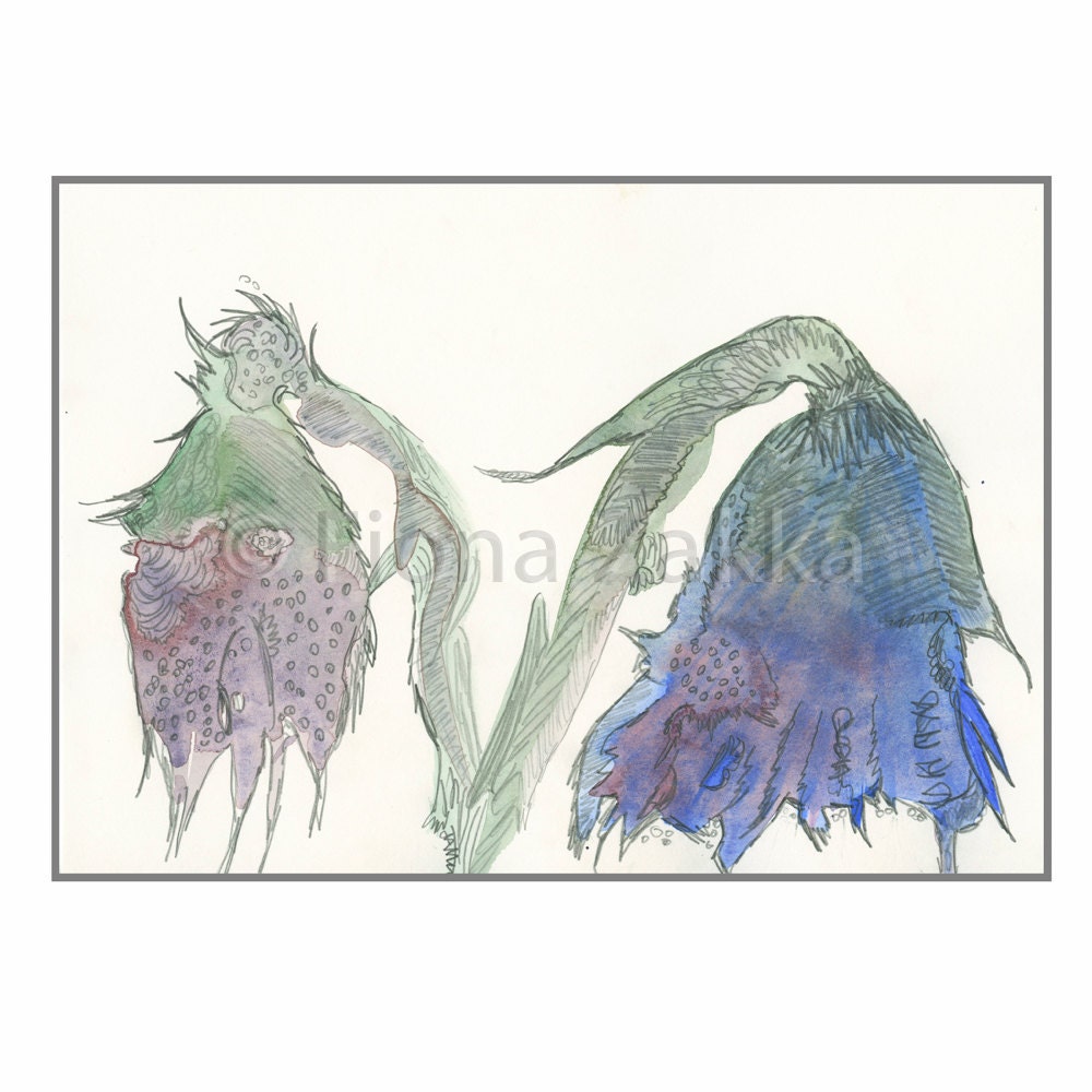 Flower Watercolor Art print Wild Bloomers Purple Blue Bells Botanical Print
